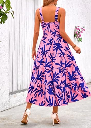 PRETTYGARDEN Women's Summer Floral Maxi Dress Sleeveless Smocked Ruffle Long Flowy Beach Vacation Boho Sundresses (Floral Pink Blue,Small) - Image 2