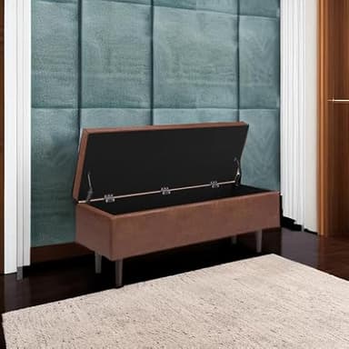 SIMPLIHOME Shay 48 inch Wide Mid Century Modern Rectangular Storage Ottoman in Distressed Saddle Brown Vegan Faux Leather, Assembled, For the Living Room, Entryway and Family Room - Image 6