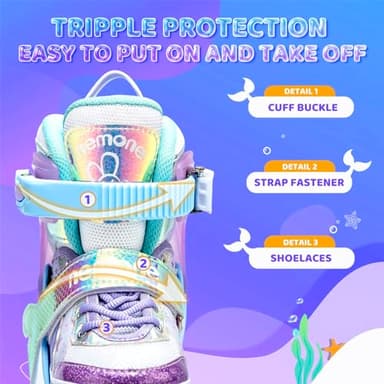 NEMONE Mermaid Inline Skates, 4 Sizes Adjustable Skates for Girls Kids with Light up Wheels, Indoor Beginner Outdoor for Kids Ages 4-6 5-8 6-12 8-12 - Image 7