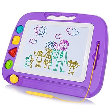 SGILE Large Magnetic Drawing Board - 4 Colors 16×13in Writing Painting Doodle Pad with 4 Stamps for Toddlers, Learning Educational Toy Etch Sketch Gift for 36+ Month Kids Girls Boys, Purple - Image 1