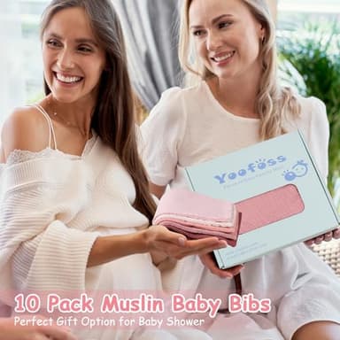 Yoofoss Muslin Baby Bibs 10 Pack 100% Organic Cotton 6-Layer Soft Absorbent Drool Bandana Baby Bibs for Drooling and Teething for Boys and Girls, Gradient Pink - Image 6