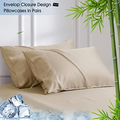 David's Home 100% Rayon Derived from Bamboo Cooling Sheets Set,Luxury Silky Soft Breathable for Hot Sleeper, 16" Deep Pocket Sheets with Pillowcase for Spring Summer,Twin,Khaki - Image 7