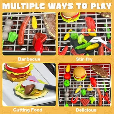 Kids BBQ Grill Playset, Kitchen Playset with Smoke Sound Light and Wheel, Movable Pretend Play Toy Grills for Kids Ages 4-8, 2-Layer Outdoor Cooking Toys for Toddlers 3-5 Birthday Gifts - Image 2
