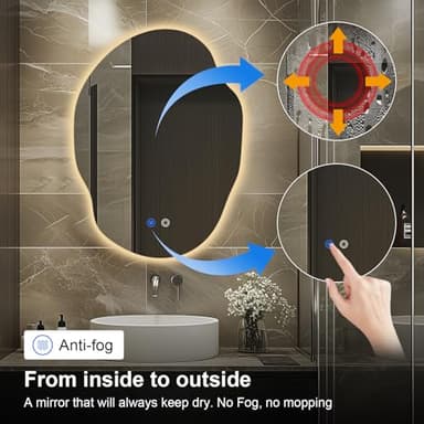 39F USA Irregular LED Bathroom Mirror with Lights,Asymmetrical Led Bathroom Vanity Mirror for Wall with Front and Backlit, Anti Fog, 3 Colors and Dimmable Light,[Horizontal/Vertical] 30" H x 22" W - Image 4