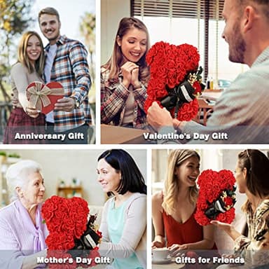 Rose Bear Birthday Gift for Women, Flowers Gifts for Mom Wife Grandma Daughter Friends Sister Her,Artificial Flowers Teddy Bear with Bouquet,Greeting Card,Mother's Day Christmas Valentines - Image 6