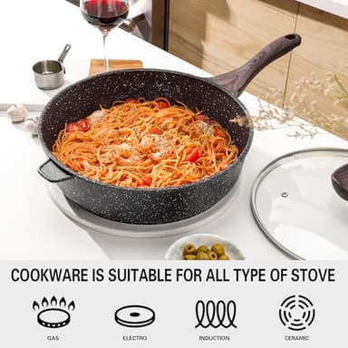 Kordisen Nonstick Deep Frying Pan with Lid, 10 Inch Non Stick Skillet, Saute Pan for Cooking, Healthy Induction Cookware, PFOA Free - Image 4