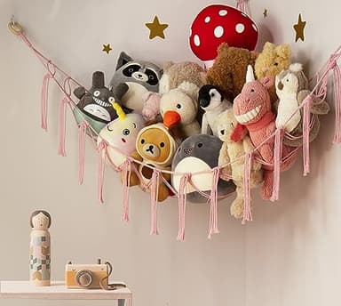 Large Stuffed Animal Storage Hammock Corner Net - Pink Room Decor for Teen Girls - Toys Storage Hanging Stuff Animal Organizer Holder Cute Stuff - Boho Nursery Dorm Bedoom Decor Aesthetic - Image 6
