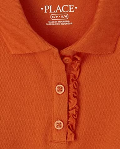 The Children's Place girls Short Sleeve Ruffle Pique Polo Shirt, Flame, Small US - Image 2