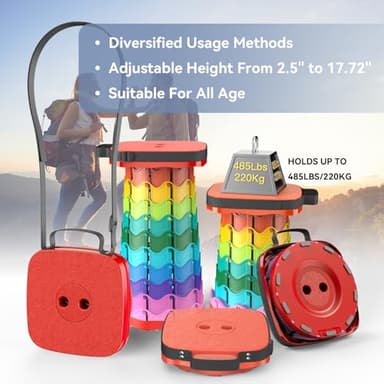 Guioiby Upgraded Collapsible Stool, Portable Folding Stool, Telescoping Camping Chair with Max Load Capacity 485lbs, Square Retractable Stool for Camping Gardening Fishing Hiking BBQ [Rainbow+Red] - Image 4