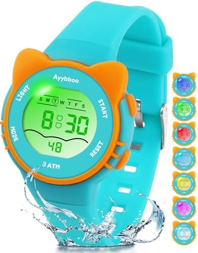 Ayybboo Kids Digital Watches for Girls Boys, 7 Color Lights Waterproof Cute Wristwatches for Kids with Alarm Stopwatch, Great Present for Girls Boys Ages 5-13 - Image 1