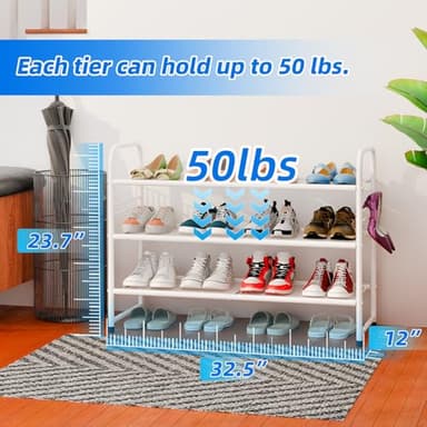 SUFAUY 3-Tier Mesh Shoe Rack, Closet Metal 33" Wide Shoe Shelf Heavy Duty, White - Image 3
