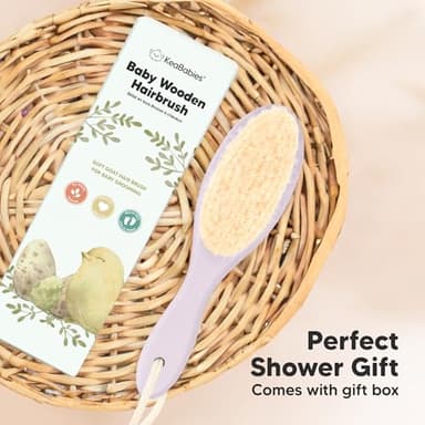 Wooden Baby Hair Brush - Cradle Cap Baby Brush with Soft Goat Bristles, Perfect Gentle Scalp Newborn Comb for Infant, Girls, Boys, Bath Essentials (Thistle, Oval) - Image 9