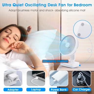 Digibond Oscillating Table Fan Small Oscillating Fan for Bedroom/Indoor/Outdoor Ultra Quiet Mini Desk Fan Auto 90° Rotated 4 Speeds 5in Wall Mounted Cordless Portable Rechargeable (White) - Image 4