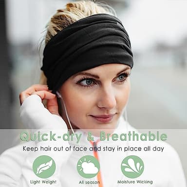 Extra Wide Headbands for Women, 7'' Large Cotton Like Turban Knotted Bandana Head Bands for Women Non Slip, Boho Headbands for Women's Hair (6Pcs Dark Colors, Extra Large 7" Wide) - Image 6
