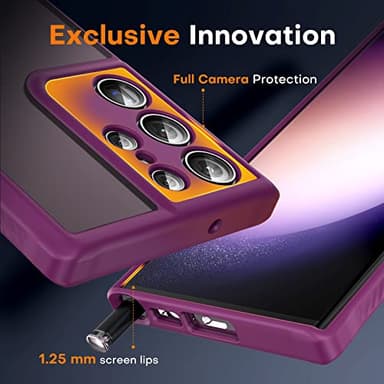 TOCOL for Samsung Galaxy S23 Ultra Case, [Upgraded Full Camera Cover] with 2 Pack Soft Screen Protector [Military Drop Protection] Shockproof Translucent Back S23 Ultra Case 6.8", Purple - Image 3
