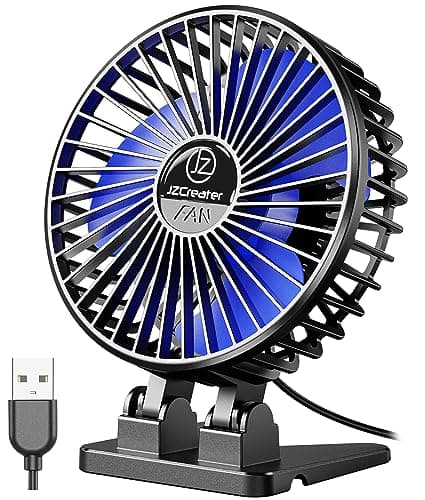 JZCreater USB Desk Fan, Mini Portable Fans, 3 Speeds Desktop Table Cooling Fan, Plug in Power, Rotation Strong Wind, Quiet Personal Small for Home Office Travel Bedroom, Black Blue - Image 1