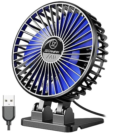 JZCreater USB Desk Fan, Mini Portable Fans, 3 Speeds Desktop Table Cooling Fan, Plug in Power, Rotation Strong Wind, Quiet Personal Small for Home Office Travel Bedroom, Black Blue - Image 1
