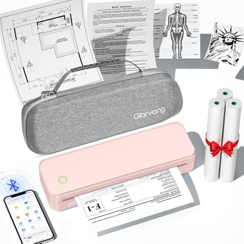 Gloryang Inkless Portable Printer for Travel, Wireless Thermal Printer Supports 8.5 x 11 Inch US Letter Size, Bluetooth Machine Includes Carry Case and 3 Rolls of Thermal Paper Kit, Pink - Image 1