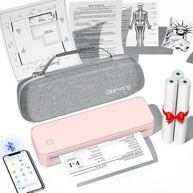 Gloryang Inkless Portable Printer for Travel, Wireless Thermal Printer Supports 8.5 x 11 Inch US Letter Size, Bluetooth Machine Includes Carry Case and 3 Rolls of Thermal Paper Kit, Pink - Image 1