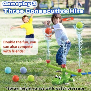Intoypad 4-in-1 Kids Water Sprinklers T Ball Set & Water Ball Toy, Crocodile Baseball Sprinkler for Backyard Outdoor Summer Toys for Boys Girls Outside Yard Water Game Toys for Kids Toddlers Ages 3-8 - Image 4