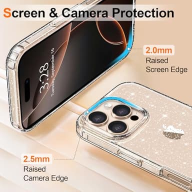 Hython for iPhone 16 Pro Case Glitter, Clear Glitter Sparkly Shiny Bling Sparkle Cute Cover, Anti-Scratch Soft TPU Thin Slim Fit Shockproof Protective Phone Cases for Women Girls, Clear Glitter - Image 3