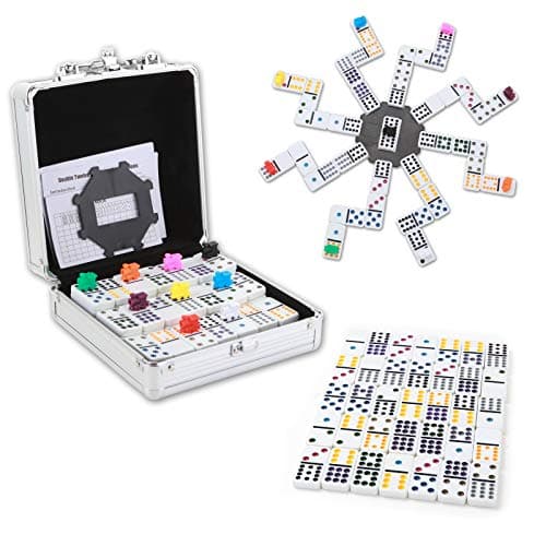 NOLIE Mexican Train Dominoes Game, Double 12 Dot Dominoes Set with Aluminum Case - Image 1