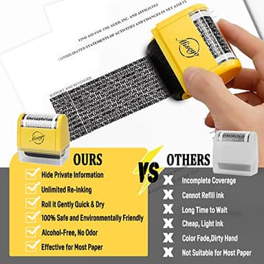 Miseyo Wide Identity Theft Protection Roller Stamp Set - Yellow (3 Refill Ink Included) - Image 7