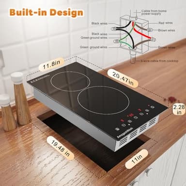 2 Burner Electric Cooktop 220V~240V, 12 Inch Built-in 3000W Ceramic Stove Top with Child Safety Lock, Timer & Residual Heat Indicator, Hard Wire(No Plug) for Modern Kitchens - Image 7