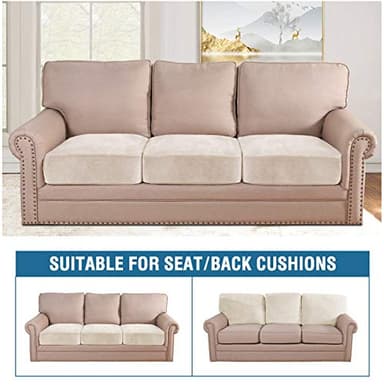 H.VERSAILTEX Velvet Stretch Couch Cushion Cover Plush Cushion Slipcover for Chair Loveseat Sofa Cushion Furniture Protector Seat Cushion Sofa Cover (3 Piece XL Sofa Cushion Covers, Ivory) - Image 3