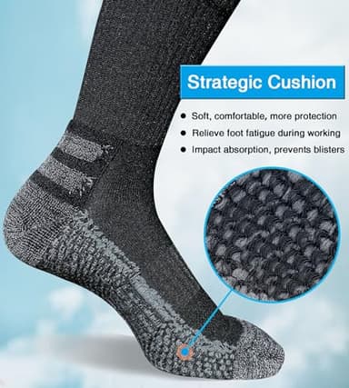 suaskk Men's Crew Work Boot Socks Thick Cushioned Moisture Wicking Hiking Sock 4 Pairs - Image 2