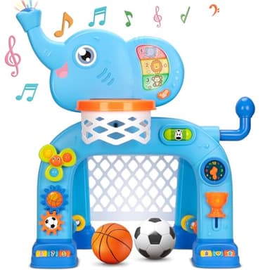 KIZZYEA Toys for 1 2 3 Years Old Boys Girls, Toddler Basketball Hoop & Soccer Goal, Montessori Toy, Interactive Musical Sports Toys with Light, Christmas Birthday Gifts for Baby Kids Age 12-18 Months - Image 1