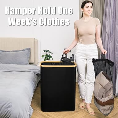 Hampers for Laundry Basket with Lid, 160L Extra Large 3 Section Clothes Divided Organizer for Bedroom, Laundry Room, Dirty Clothing Hamper, Black - Image 8