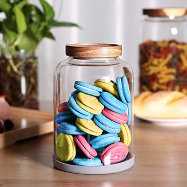 LEAVES AND TREES Y Thicken Glass Storage Jar, Food Storage Container/Canisters with Airtight Wooden Lid for Tea, Coffee, Honey, Cacao Powder,BPA Free Perfect as a Cereal Dispenser (7.6inch 2pcs) - Image 3