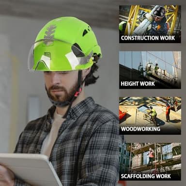 UM ULTRAMAXX Safety Helmet Hard Hat with Visor, Lightweight Vented Work Helmet, 6-Point Adjustable Ratchet Suspension Hardhat for Industrial and Construction (Green with Clear Visor) - Image 7