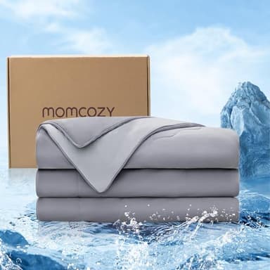 Momcozy Life CoolMurm Cooling Comforter for Hot Sleepers, Twin/Twin XL 68" x90” Soft Breathable Pregnancy Cooling Blanket, 3-Second Cooling, 8 Hours+ Stay Cool All Night, Deep Light Grey - Image 1