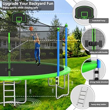 Lyromix Upgraded 16FT Trampoline with Lights, Large Outdoor Trampoline with Sprinkler,Basketball Hoop and Net, Capacity for 5-8 Kids and Adults, Teal Blue - Image 2