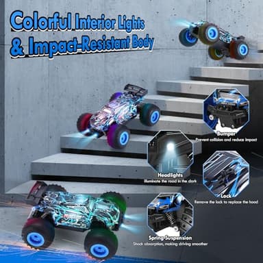 BIFYTON Remote Control Car, 1:18 Scale Rc Cars, All-Terrain RC Truck with LED Light, 20KM/H, Rechargeable, 2WD, 2.4GHz, Sturdy PVC Shell, Remote Control Truck for Boys 4-7 8-12, Beginner - Image 4