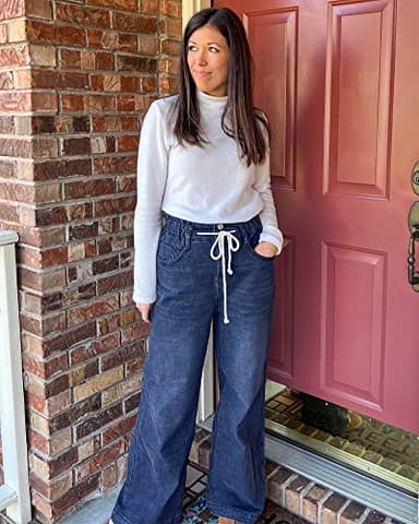 GRAPENT Women's High Waisted Jeans for Women Stretchy High Waisted Flare Jeans for Women Baggy Jeans for Women High Waisted Aesthetic Jeans Color Darkness Blue Size 20 Size 22 - Image 8
