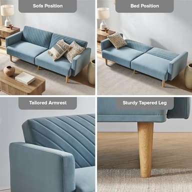 mopio 76.8" Futon Sofa Bed, Small Couch, Sleeper, Loveseat, Mid Century Modern Futon Couch, Sofa Cama, Couches for Living Room (Sky Blue Premium Velvet) - Image 5