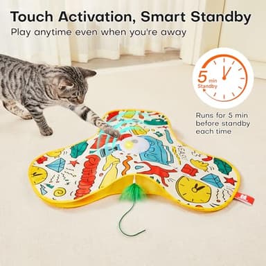 Potaroma Cat Feather Toys Interactive, Unpredicatable in-The-Cover Moving Feather, Hide and Seek Kitten Wand Toy, Rechargeable Automatic Indoor Cat Toy, Exercise Kicker for All Breeds, Graffiti Cover - Image 5