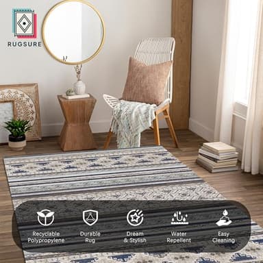 RUGSURE Washable Area Rugs 6' x 9' - 1/6 Thick - Moroccan-Inspired -Stain & Water Resistant Non-Slip - Resistant Rug for Living Room, Bedroom, Nursery, Pet & Child Friendly (Blue and Brown) - Image 4
