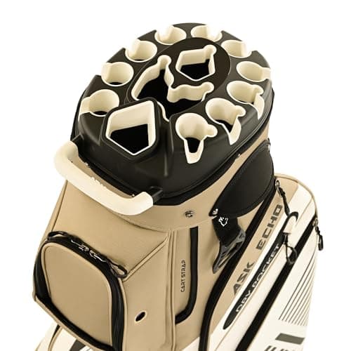 ASK ECHO 2024 T-Lock Golf Cart Bag with 14 Way Organizer Divider Top, Premium Cart Bag with Handles and Rain Cover, for Men (Toasted Almond) - Image 1