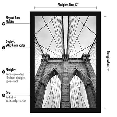 Americanflat 20x30 Poster Frame with Polished Plexiglass - Black Picture Frame - Wide Photo Frames Made of Engineered Wood for Vertical or Horizontal Wall Display - Epic Collection - Black - Image 7