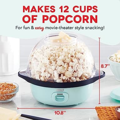DASH SmartStore™ Stirring Popcorn Maker, 3QT Hot Oil Electric Popcorn Machine with Clear Bowl, 12 Cups - Aqua - Image 2