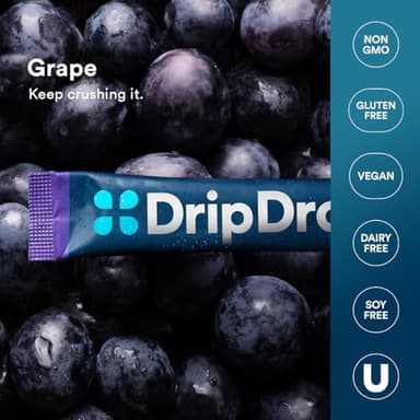 DripDrop Hydration Packets - Grape - Single Serve Electrolytes Powder Drink Mix - Non-GMO, Gluten Free, Vegan - 32 Sticks - Image 7