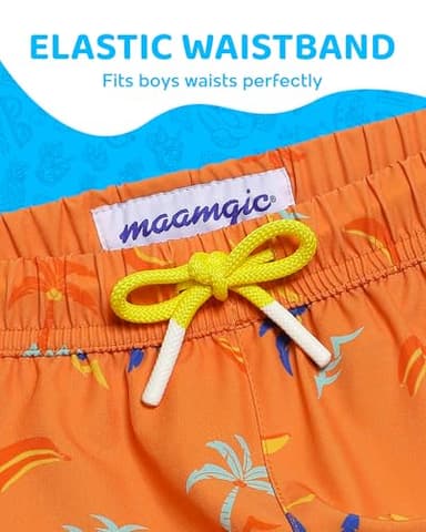 maamgic Boys Swim Trunks with Compression Liner 4-Way Stretch Quick Dry Swim Shorts Swimming Trunks Toddler Boy Coconut Orange 3T - Image 3