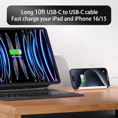 GKW iPad Charger Fast Charging for Apple iPad 10th Generation Charger 10.9", iPad A16 11th 11-inch, 2025 iPad Air 13/11 M3 M2 6th/5th, Mini 7 A17 Pro, 20W USBC Block Long 10ft USB C Cable,2-Pack White - Image 2