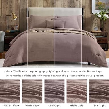 Geniospin King Size Comforter Set- 7 Piece Misty Rose Textured King Bedding Set, Soft Solid Bed in a Bag for All Season, King Comforter Set with Sheets(Misty Rose,102''x90'') - Image 2