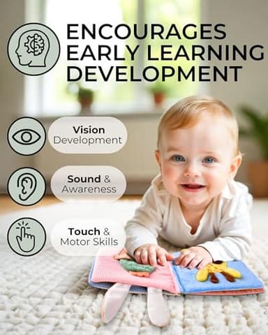 Cute Soft Baby Book with Mirror, Activities, Touch and Feel & Crinkle Pages - Interactive Sensory Cloth Toy for Babies 0-6, 6-12 & 12-18 Months - Adorable Animal Themes for Early Development - Image 2