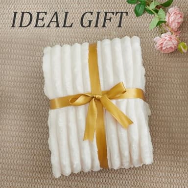 BEDELITE Twin Blanket for Couch & Bed, 300GSM Soft & Warm Fleece Blanket, Decorative and Giftable Striped Cream White Blankets for Women, Men, 60"x80" - Image 6